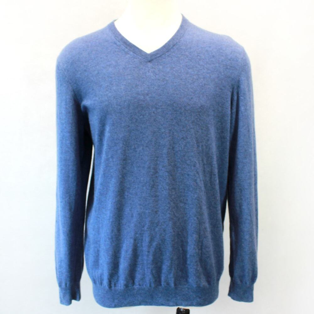 Mantovani Studio 2-Ply 100% Cashmere Soft Warm Blue V-Neck Sweater XXL Italy